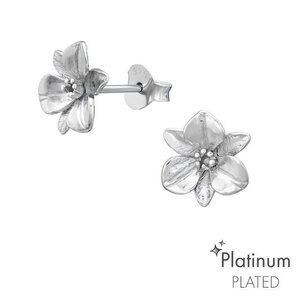 Platinum and Sterling Silver Flower Stud Earrings 9mm